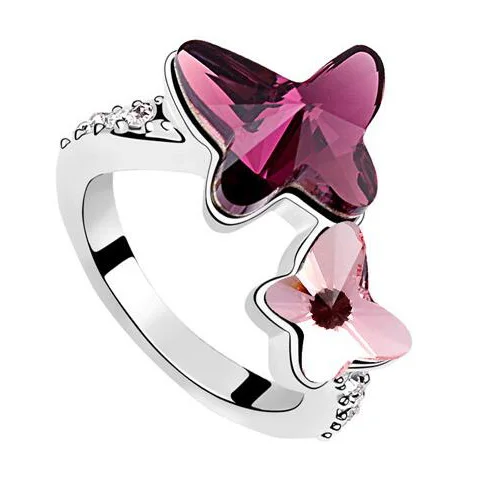 

Lovely Ladies Double Butterfly Ring White Gold Color Rings For Women With Top Quality Crystals from Swarovski Jewelry