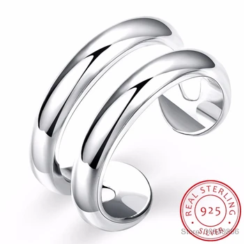 

LEKANI 925 Sterling Silver Ring Opening Double Lines With CZ Setting Vintage Fashion Silver Engagement Fine Jewelry