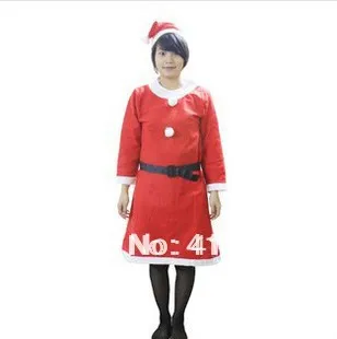 

50set/lot!Adults Christmas suit/Non-woven fabric Women's Santa Clause Dress 3-in-1 set (dress,hat,belts)