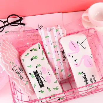 

BECODE Creative Cactus Pencil Case Pink Flamingo Ripple Student Stationery Bag School Office Supplies White Canvas Pencil Case