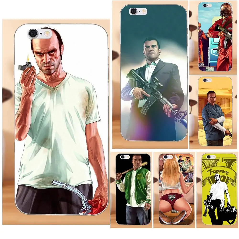 

Grand Theft Auto Gta 5 V For Apple iPhone 4 4S 5 5C 5S SE 6 6S 7 8 Plus X XS Max XR Ultra Thin Cartoon Pattern Cell