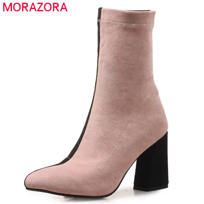 

MORAZORA 2019 new arrival ankle boots for women flock autumn winter boots mixed colors high heels boots fashion shoes woman
