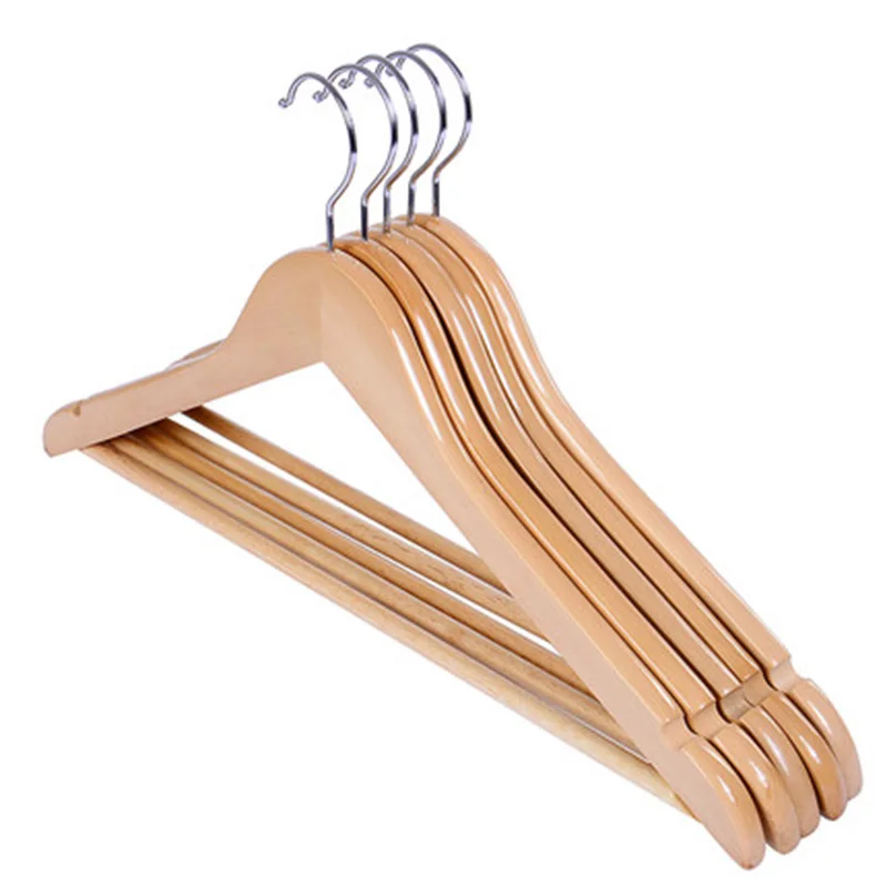 

10 pcs/lot Solid Wood Adult Clothes Hangers Hotel Closet Storage Wooden Suit Hanger Pants Rack with Clips