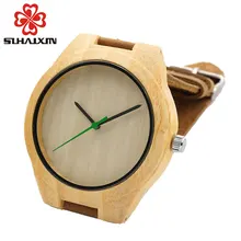 Bamboo wood watch men causal watches genuine leather bamboo wooden quartz wrist watches for man best gifts male clock with box
