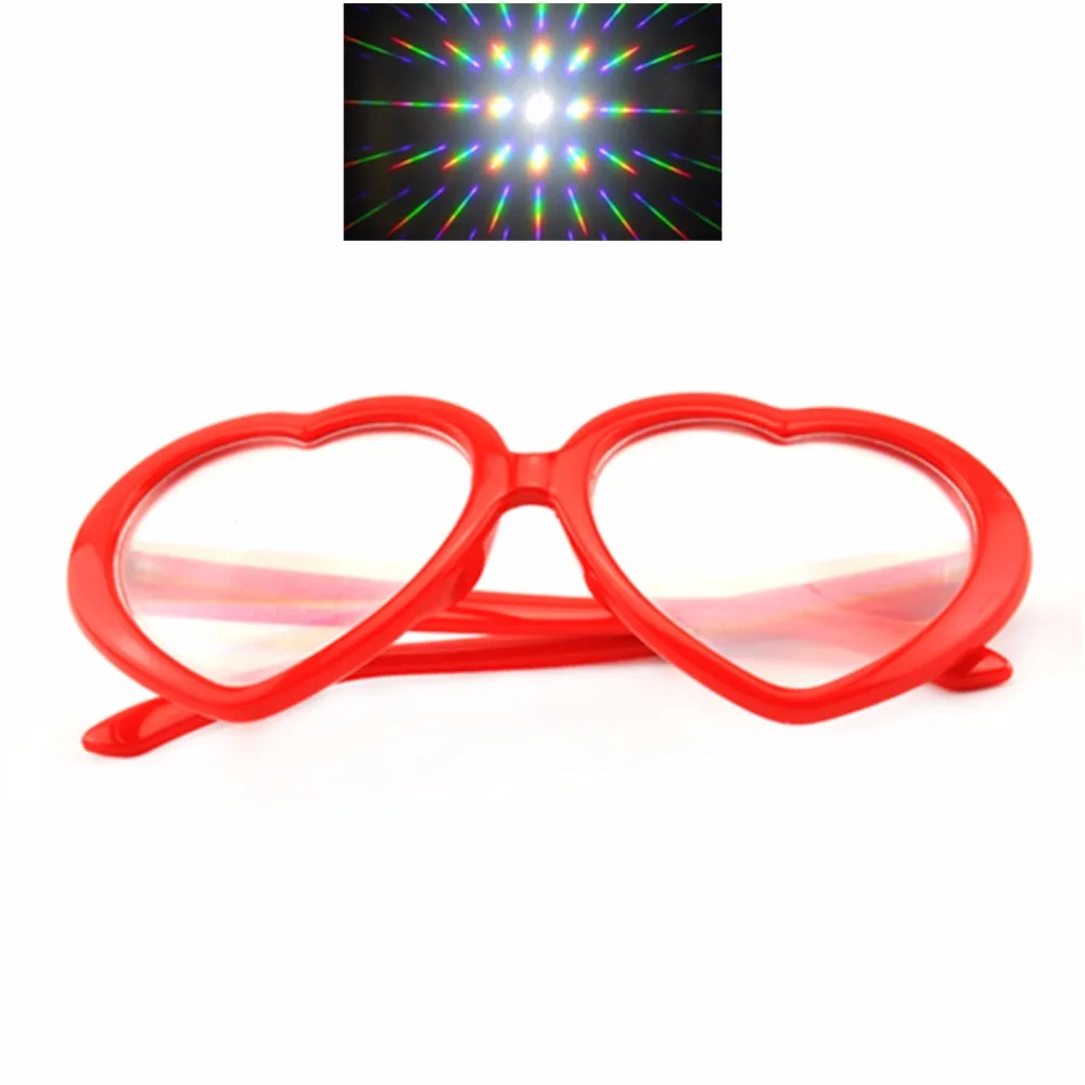 

2pcs Red Heart Shape Diffraction Party Rave Glasses Hearts Shaped - Festival Rainbow Rave Prism Fireworks Gratings Eyewear