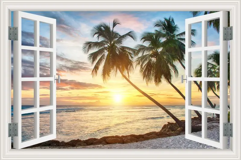 Наклейки на стену, домашний декор, Летний пляж, кокосовое дерево, картина, съемные виниловые наклейки, пейзаж, обои, Современное украшение - Цвет: 14