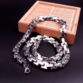 

9mm 24 inch High Quality 316L Stainless Steel Square Interlock Bones Link Chains Necklaces in Men's Cool Jewelry