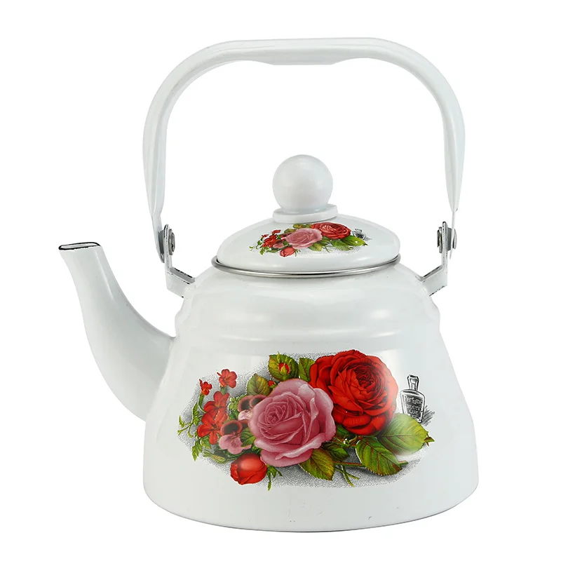 1.3L 2.0L 2.5L Креативный цветочный эмалированный чайник для воды, кофейник, китайский традиционный креативный чайник для дома и кухни - Цвет: Белый