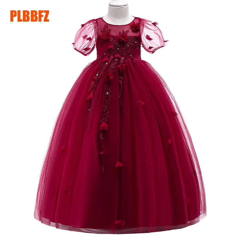 Длинное платье, платье с цветочным узором для девочек на свадьбу, платье для девочек, платье принцессы для первого причастия, детский костюм-пачка, детская одежда LP-217