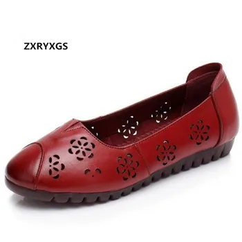 

ZXRYXGS women brand shoes casual flat shoes 2019 new Hollow genuine leather shoes women sandals Light comfortable women flats