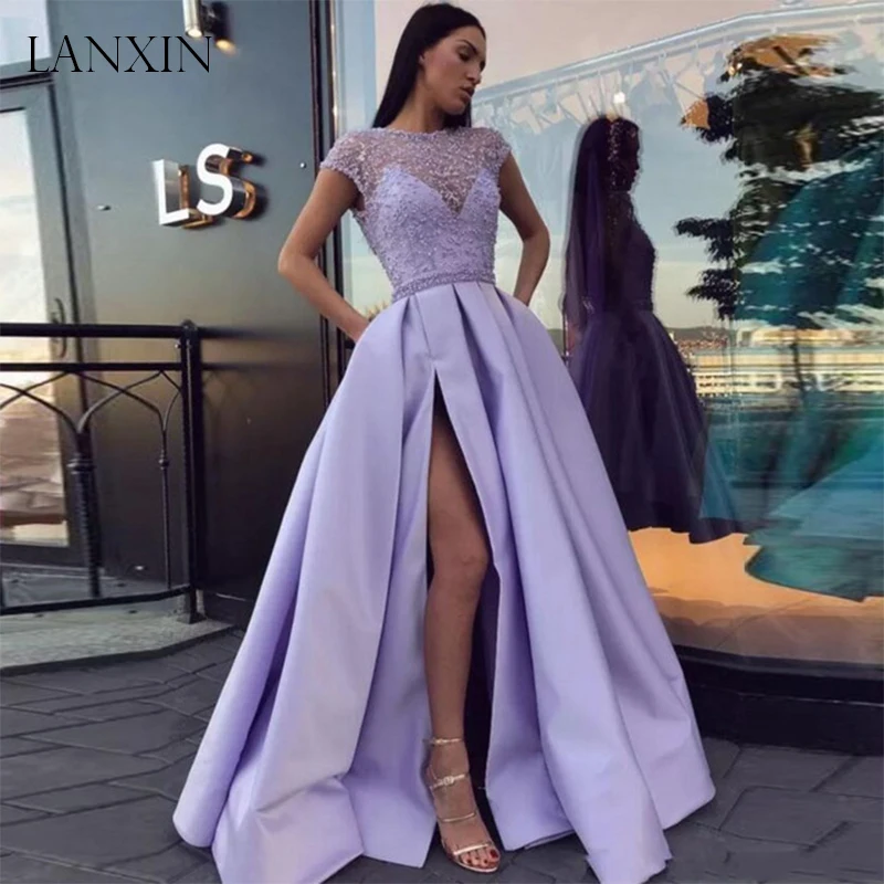 Satin Skirt Long Prom Dress Party Gowns 