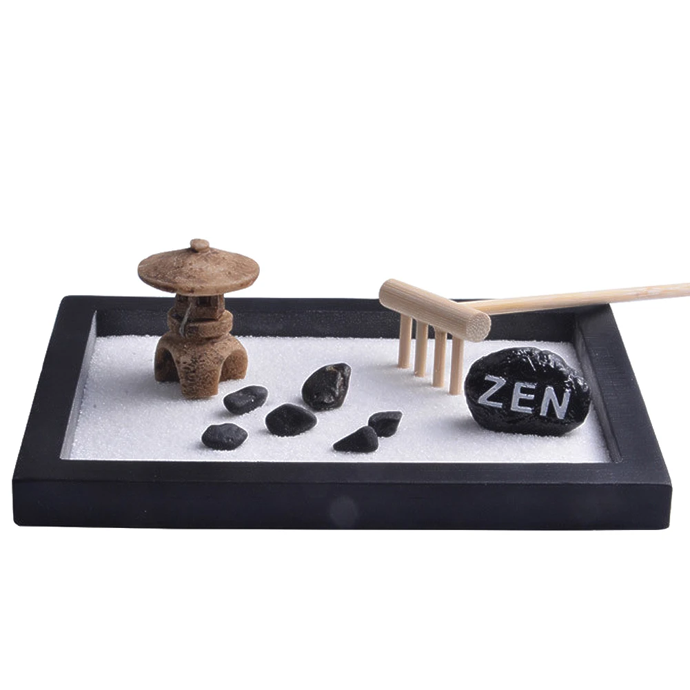 

new 1 Set Meditation Zen Garden Figures and Natural River Rocks Rake Buddha home room tablet decor