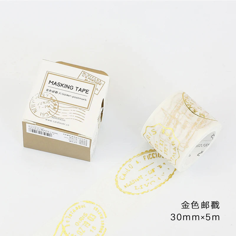 

30mm Wide Vintage Gold Postmark Stamps Life Decoration Washi Tape DIY Planner Diary Scrapbooking Masking Tape Escolar