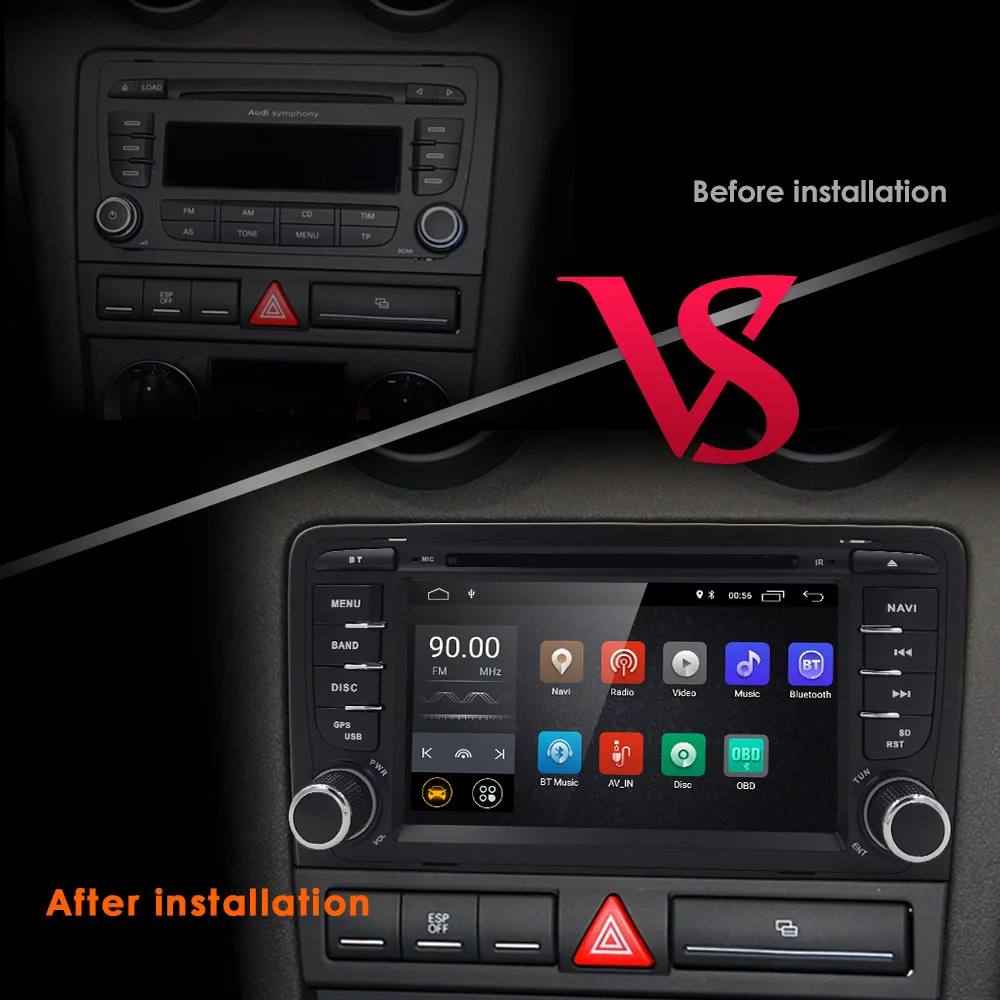 Cheap For Audi A3 S3 2002-2011 2 din android 9.0 car multimedia dvd player GPS radio stereo BT Steering wheel DSP IPS 4 CORE 4G OBD2 2