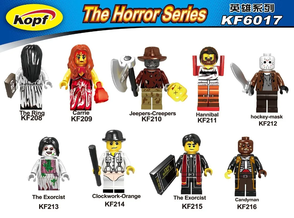 

20pcs Building Blocks Bricks The Horror Theme Movie Carrie Clockwork Orange Jeepers Creepers Jack Skellington Kids Toys KF6017