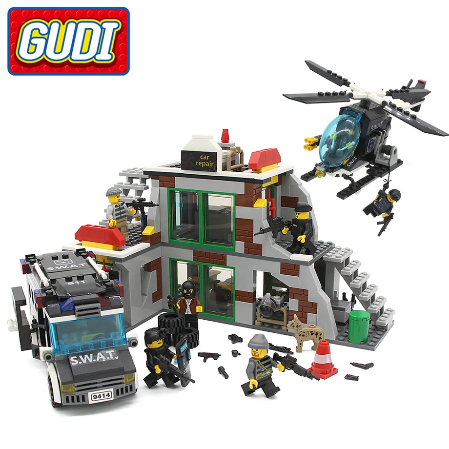 

GUDI The SWAT raid terrorists dens Blocks 703pcs Bricks Building Blocks Set Models Educational Kids Toys For Children