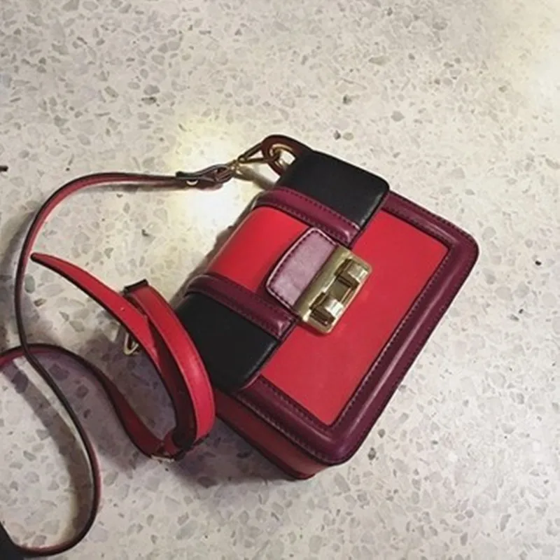 

2017 Time-limited Women Polyester Panelled Female Bag New Retro Hit The Color Mini-lock Comb Small Square Shoulder Messenger
