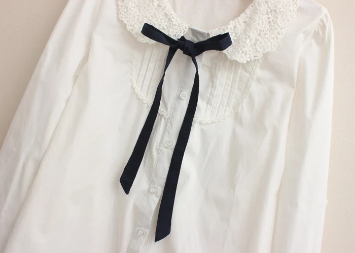YoYiKamomo для женщин рубашка милый воротник галстук сплошной цвет чистый рубашки для мальчиков блузки малышек японский Мори