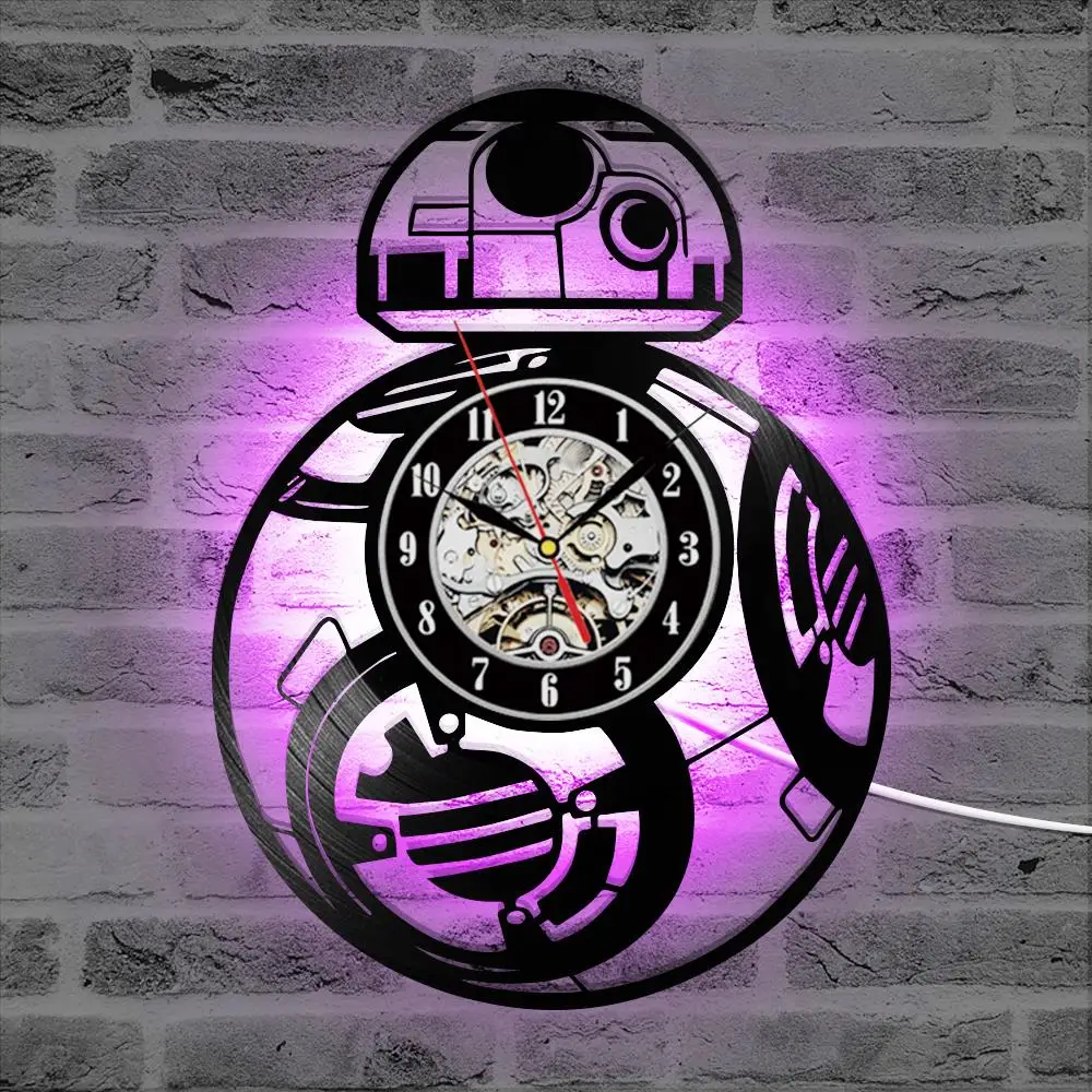 Виниловых пластинок настенные часы с изображением из «Звездных войн тема светодиодный часы для Гостиная бесшумный Винтаж компакт-дисков Подвесные часы с 7-цвет потолочные светильники для домашнего декора - Цвет: RECORD025A-LED