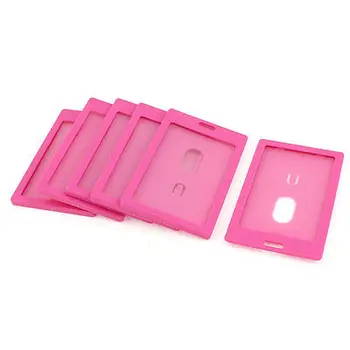 

6pcs Fuchsia Plastic Vertical School Work ID Card Badge Holder 54mm x 90mm