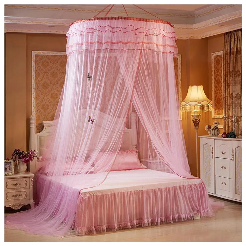 Романтическая подвесная купольная москитная сетка принцесса ученики насекомое кровать навес кружева круглые москитные сетки занавеска хогард - Цвет: Pink