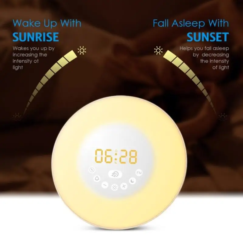 

Wake Up Light Sunrise Simulation Alarm Clock with Sunset & Snooze Function TS-DL-002 6 Colors 7 Alarm Sound & FM Radio