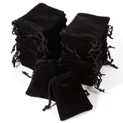 50 x Черный стекаются мешок раздвижные шнурок для ювелирных изделий 7x9 см