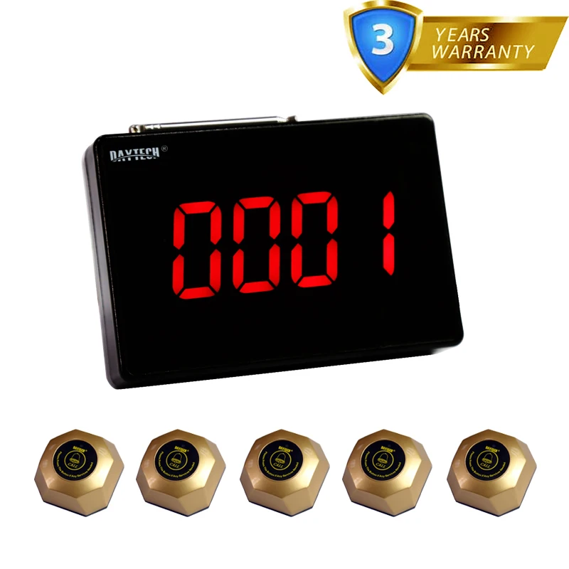 Daytech Pager Wireless Calling System 1 Host Display+5 Table Bells Call Button Restaurant Paging System Waiter Service Calling Daytech Pager Wireless Calling System 1 Host Display+5 Table Bells Call Button Restaurant Paging System Waiter Service Calling