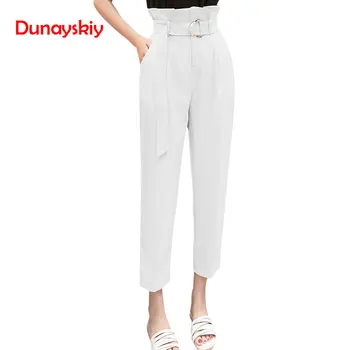 

S-2XL Sashes Harem Pants Straight Trousers Women High Waist Casual Office OL Lady Pink Black White Yellow Ankle Office Trousers
