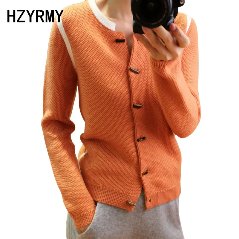 HZYRMY Spring Autumn New Women's Cashmere Sweater Cardigan Fashion Round Collar spell Color jacket High Quality Loose Soft Shirt Sweaters