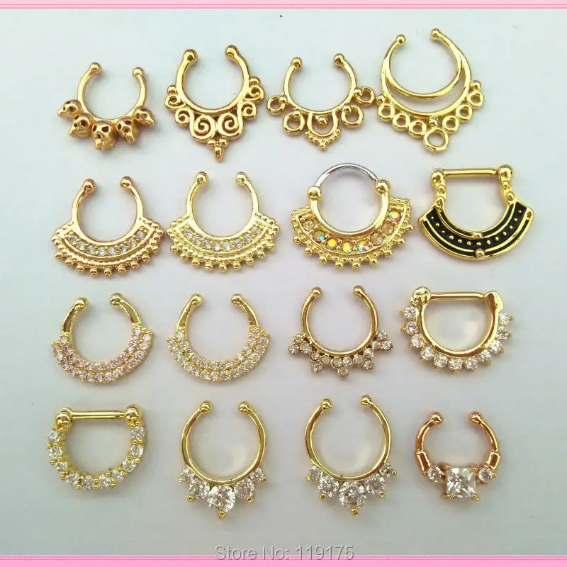 

Punk Fake Septum Clicker Ring Hoop Nose Ring Fashion Nose Piercing Stud Rose Gold Color Sort