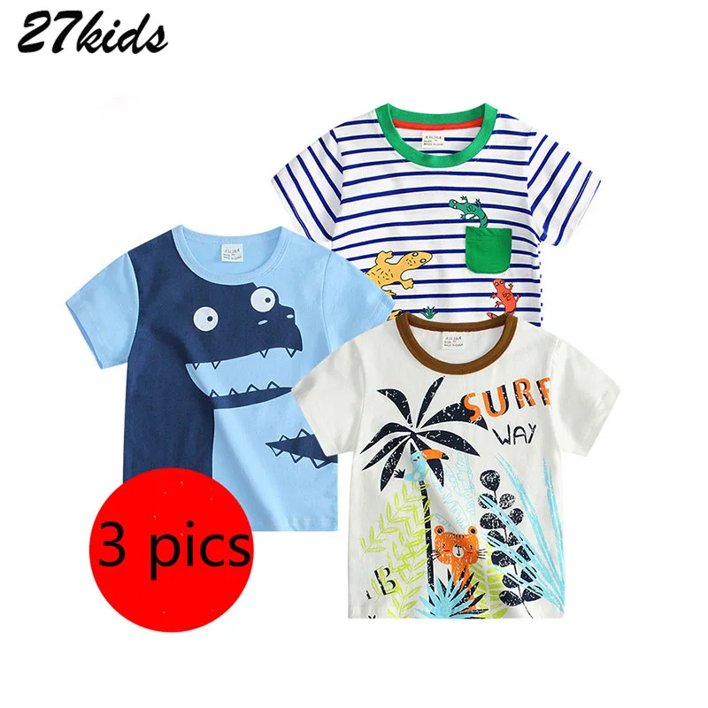27kids 2-9Year Dinosaur Print shirt Boy Fall Children Kids T-shirts  for Baby Clothes