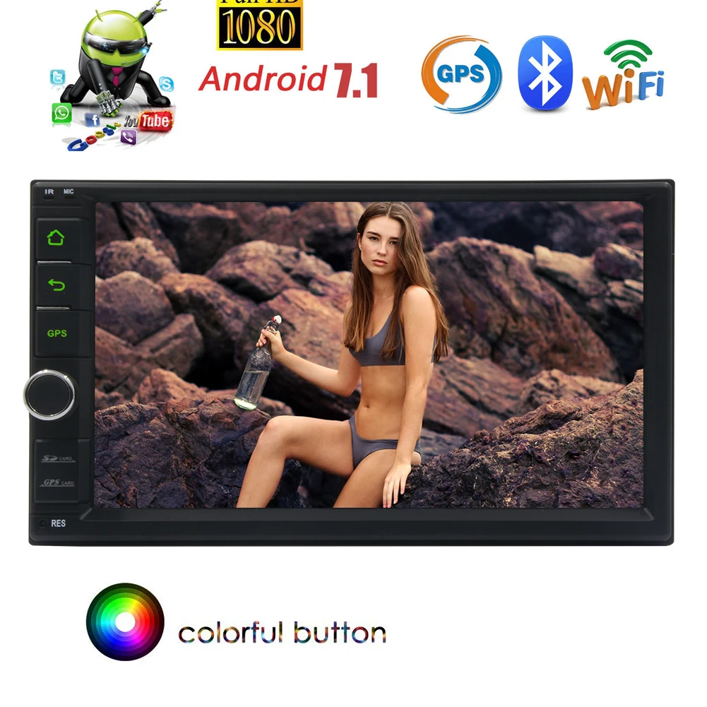 Автомобильный мультимедийный плеер 2 Din Android 7 1 &quotHD сенсорный экран Bluetooth GPS Wi Fi Mirror