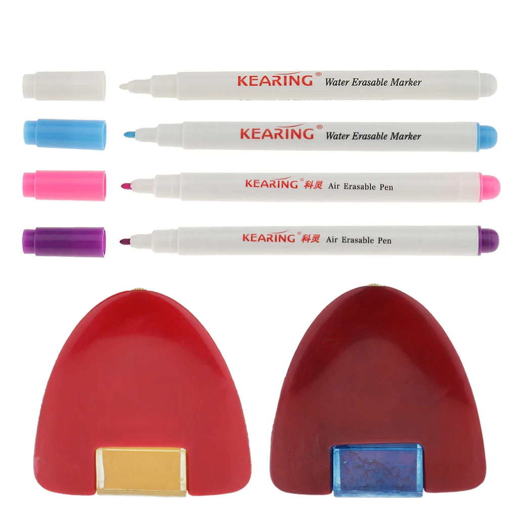 fityle 4Pcs 1.0mm Air Erasable Pen Temporary Marking + 2Pcs Triangle Tailors Chalk For Sewing Dressmaking