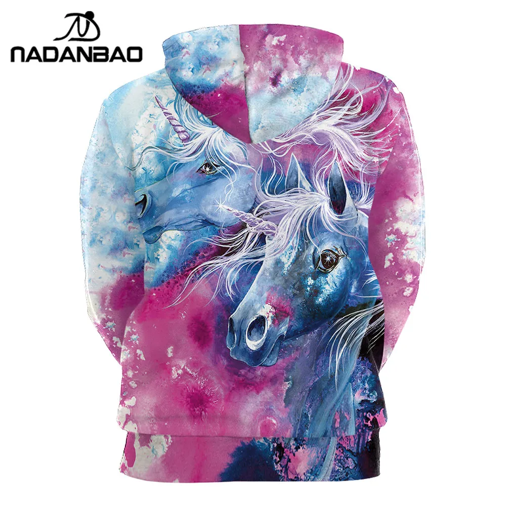 NADANBAO 2019 جديد وصول يونيكورن هوديس 3D المطبوعة الهيب هوب Kawaii Unicornio مقنعين النساء البلوز