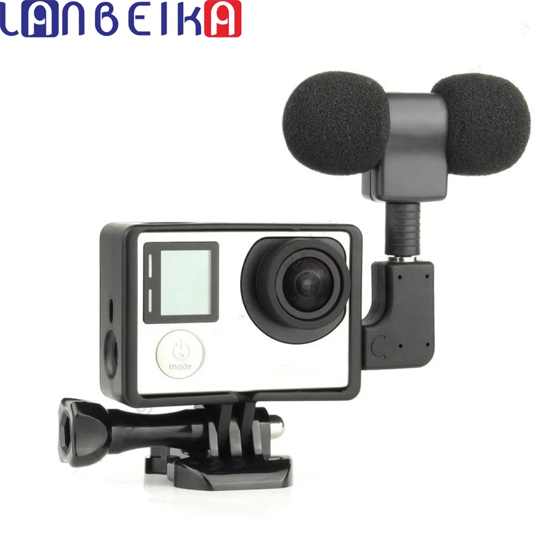 

LANBEIKA For Gopro Dual Head Design Mini USB Port Into 3.5 New External Microphone Mic Adapter Case Kit for GoPro Hero 4 3+