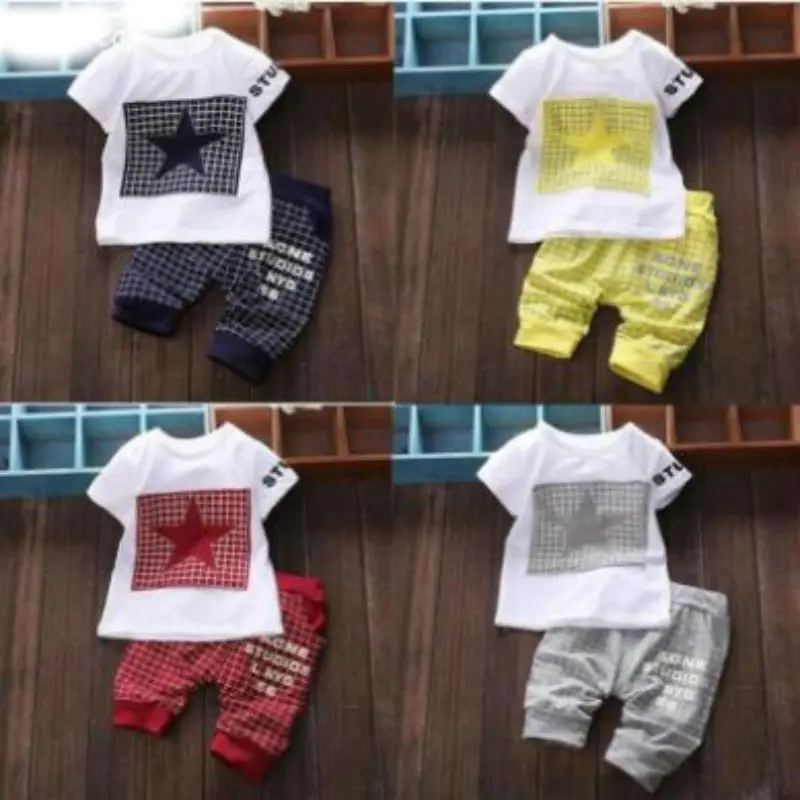 Фото BabyBoy Clothes 2019New Summer Babyboy Newborn T-shirt+pants Suit Clothing Set Star Printed babyboy jas set | Мать и ребенок