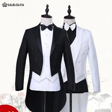 Белый/черный сцены партия смокинг костюм свадебный костюм мастер фестиваль Карнавал Пром Пиджаки и костюмы(куртка+ Брюки для девочек