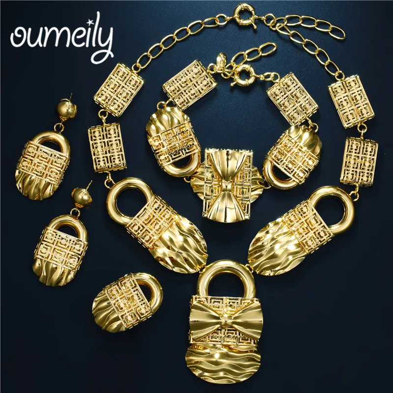 

OUMEILY Jewelry Sets Women Nigerian Beads Dubai African Turkish Wedding Ethiopian Costume Bridal Bow-knot Necklace Jewelry Set