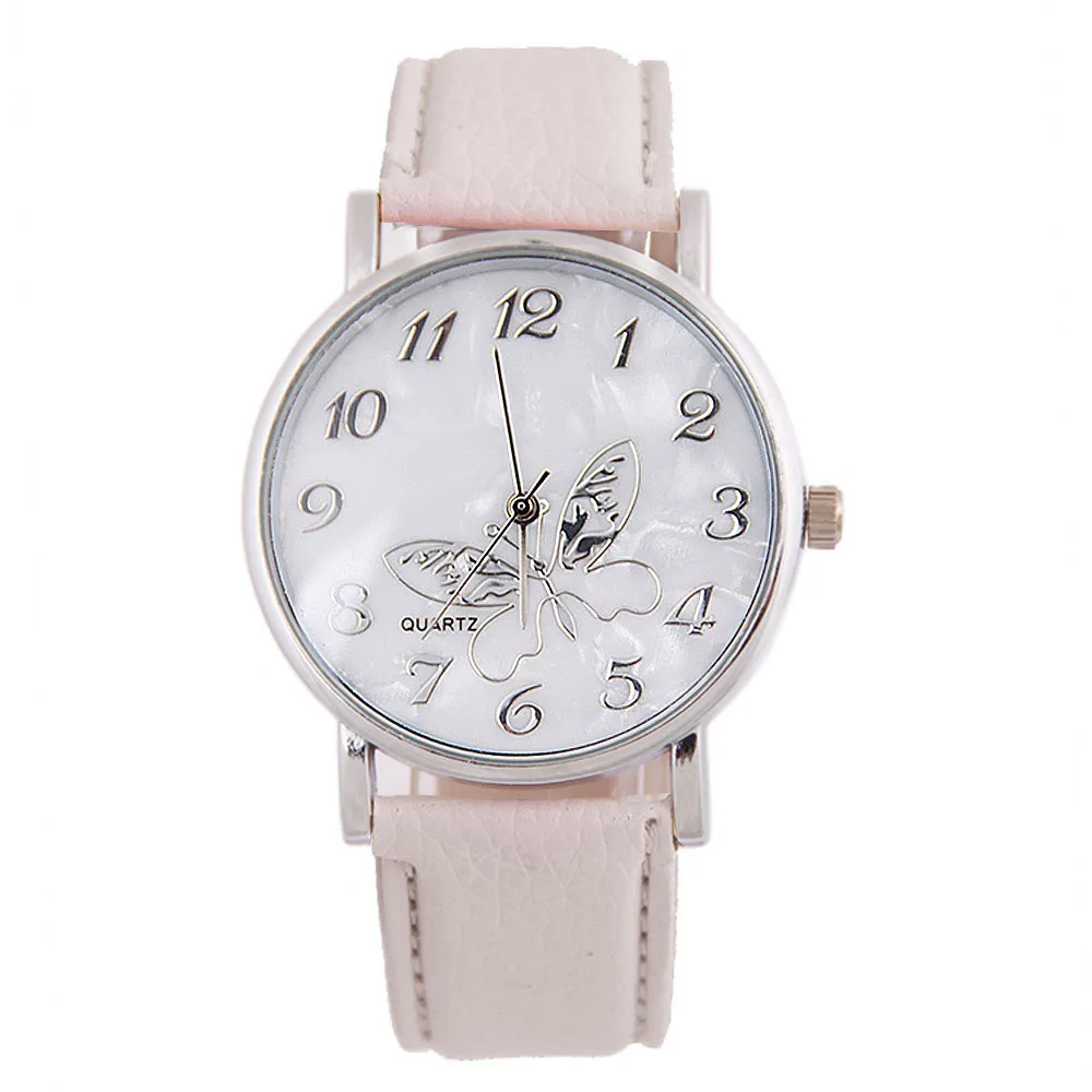 Новые модные кварцевые часы для женщин и девушек с тисненым ремешком и бабочкой, женские наручные часы-браслет, Reloj Mujer, женские часы - Цвет: White