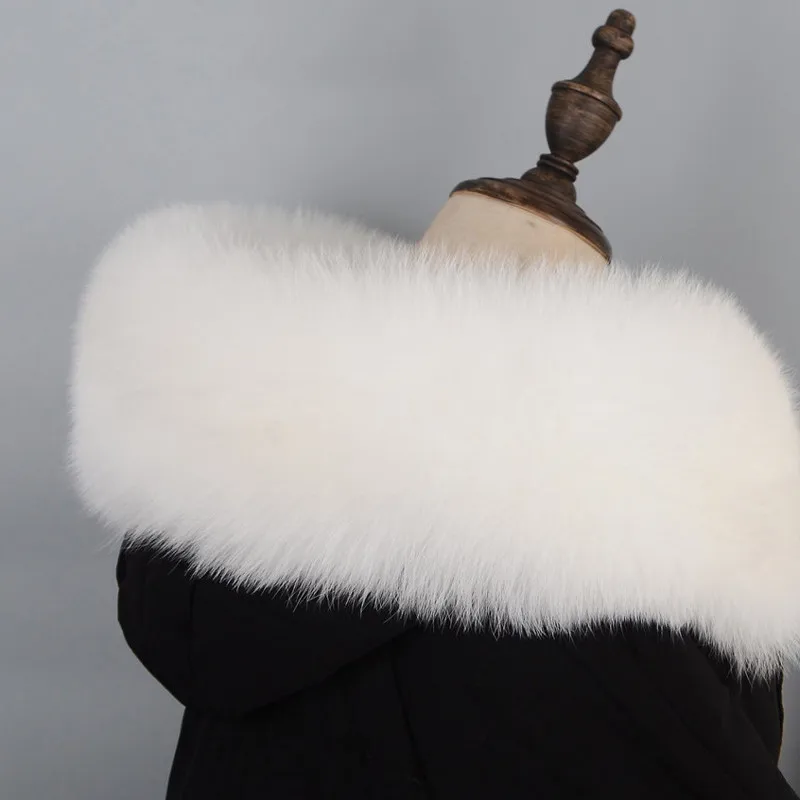 

White Real Fox Fur Collar Women 100% Natural Fox Fur Scarf Down Parka Hood Trim Straight collar Winter Thick Warm Fur Scarves