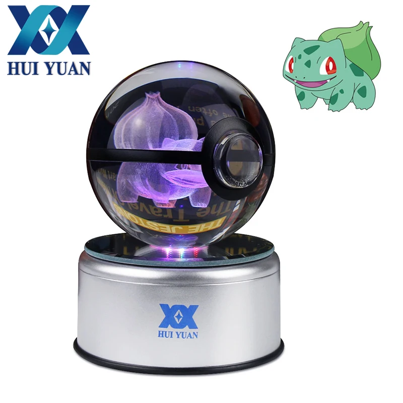 

HUI YUAN Pokeball Bulbasaur 8CM Crystal 3D Laser Go Crystal Ball Mew LED Night Light Magic Ball for Children Christmas Gifts
