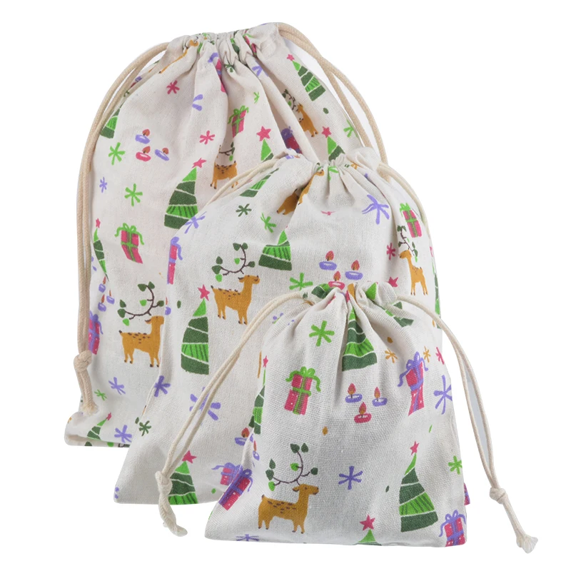 

Dozzlor 1PC Fabric Snowflake Deer Linen Drawstring Storage Bags Organizer Holder Gift Packing For New Year Christmas Gift Bag