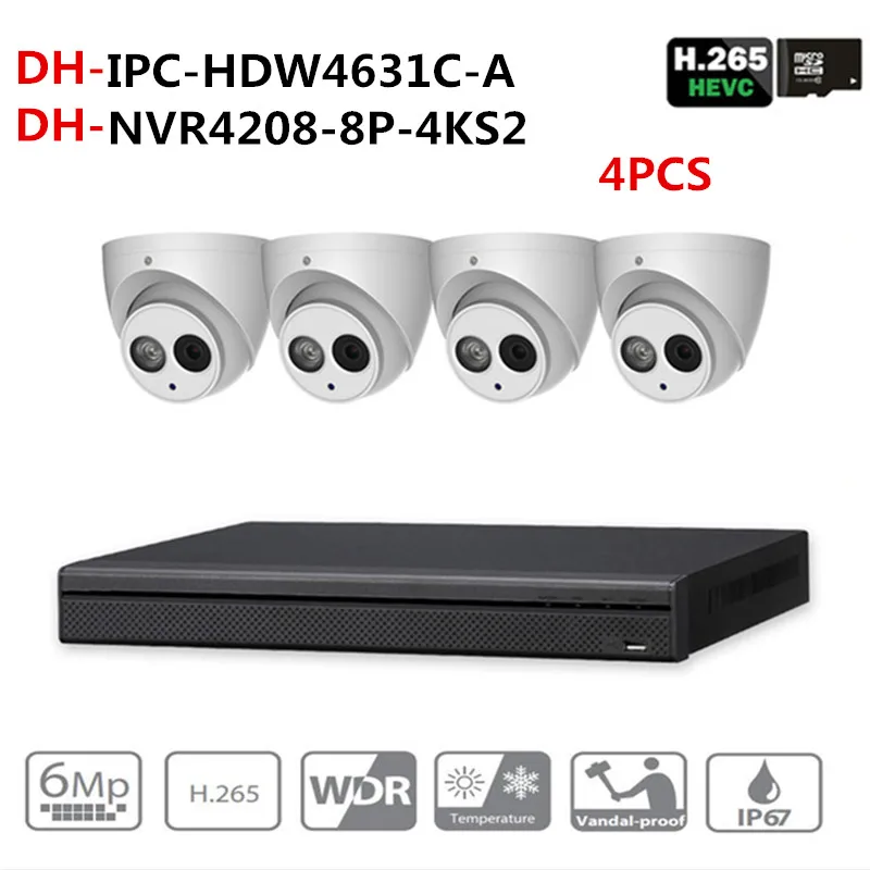 Оригинальная система видеонаблюдения Dahua 4 шт. 6 МП IP-камера IPC-HDW4631C-A &amp 8POE 4K