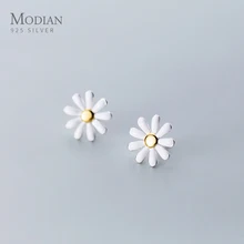 Modian Elegant Flower Daisy Jewelry For Women Fashion 925 Sterling Silver Enamel Simple Stud Earrings Female Anniversary Gift