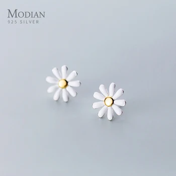 

Modian Elegant Flower Daisy Jewelry For Women Fashion 925 Sterling Silver Enamel Simple Stud Earrings Female Anniversary Gift