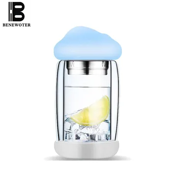 

240ML Brief Double Wall Clear Heat Resistant Glass Water Bottle Cloud Night Light Lead-free Green Tea Cup Kettle Birthday Gifts