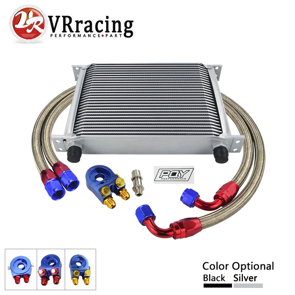 

VR RACING- AN10 OIL COOLER KIT 28 ROWS OIL COOLER + OIL FILTER ADAPTER + NYLON STAINLESS STEEL BRAIDED HOSE WITH PQY STICKER+BOX