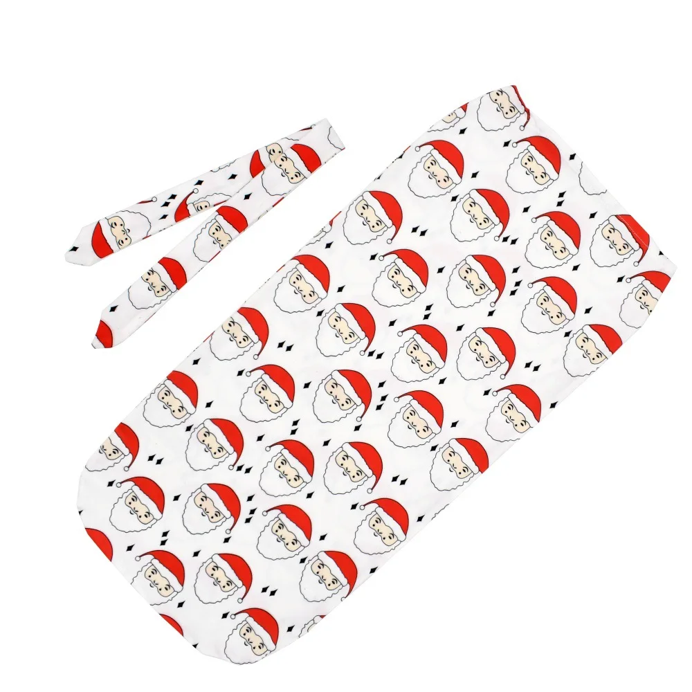 Santa Claus Headband Спальный мешок для новорожденных Санта Клаус, 2 шт., пеленка для младенцев, одеяло, костюм шапочка для мальчиков и девочек, мягкая хлопковая накидка, детская шапка 0-12 м - Цвет: Santa Claus Headband