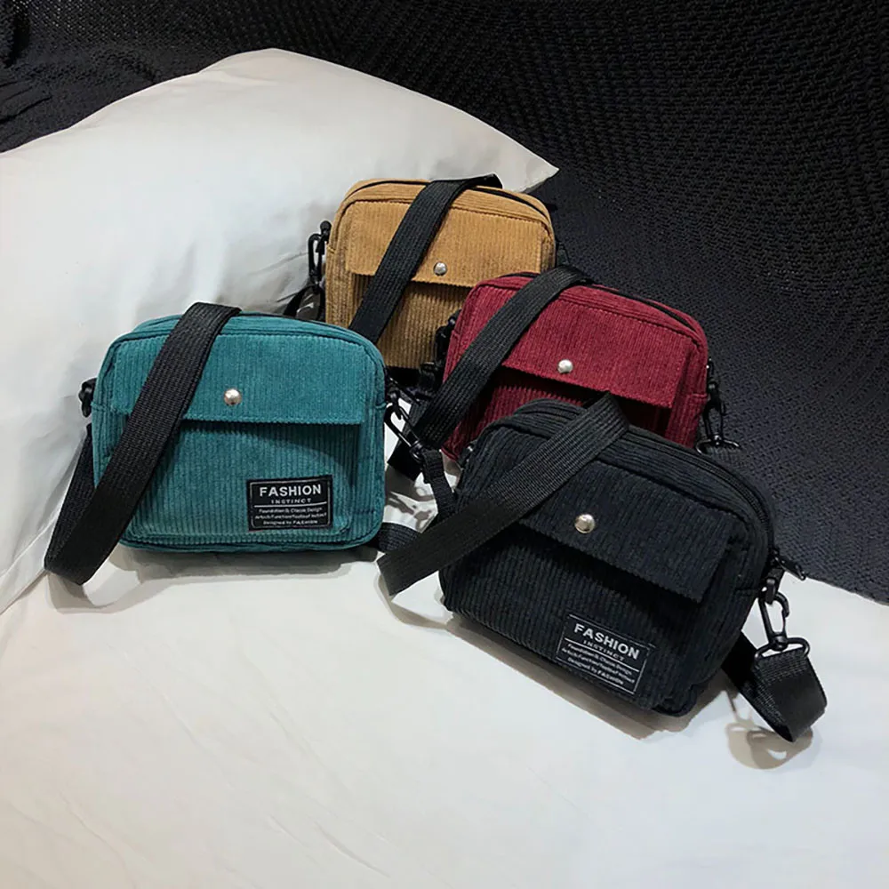 

25#Women Canvas Single Shoulder Messenger Bag messenger bag Small Square Bag Corduroy Bag les sacs des femmes
